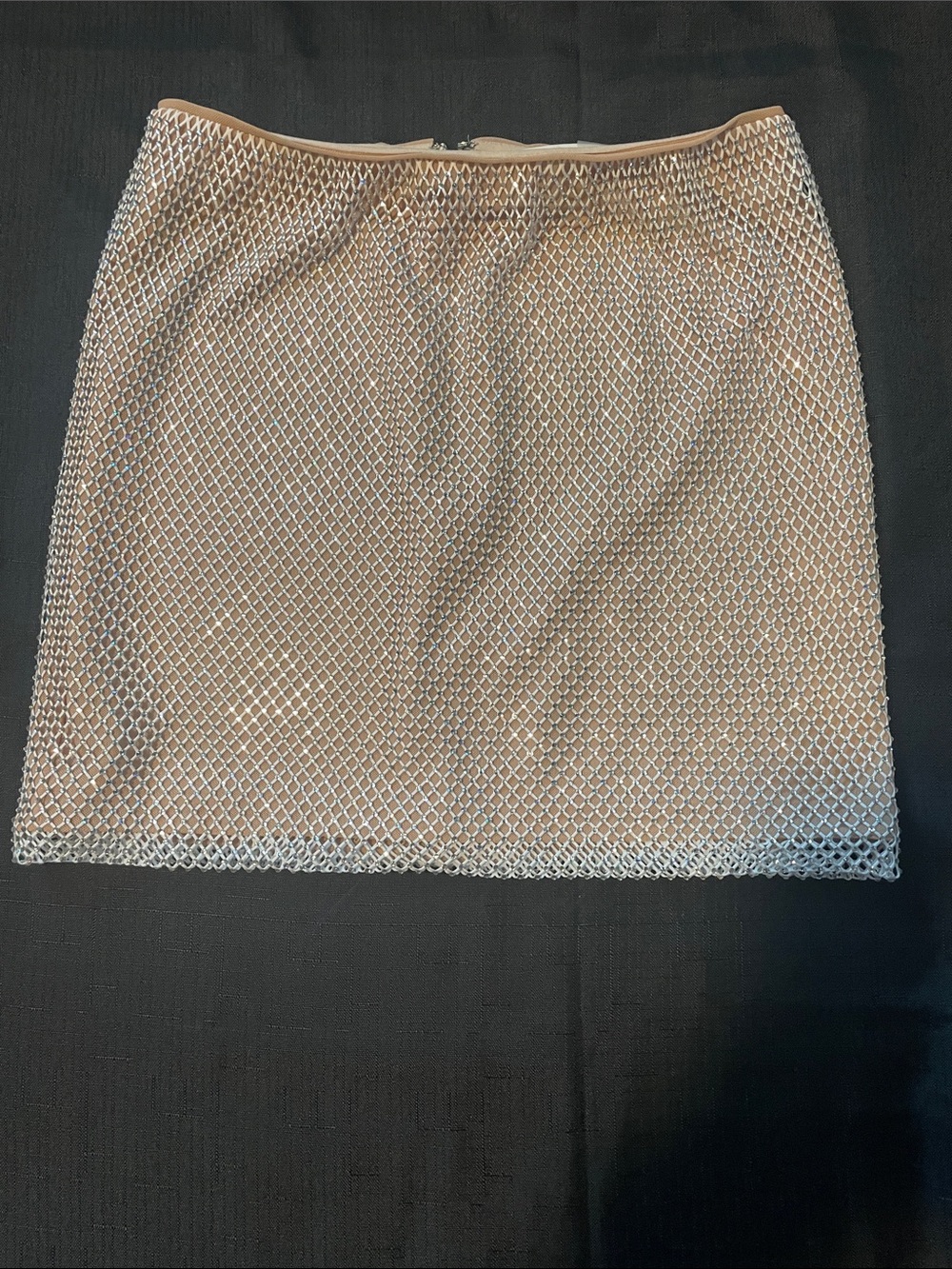 Alice + Olivia Nude Mini Skirt with Silver Beaded Overlay